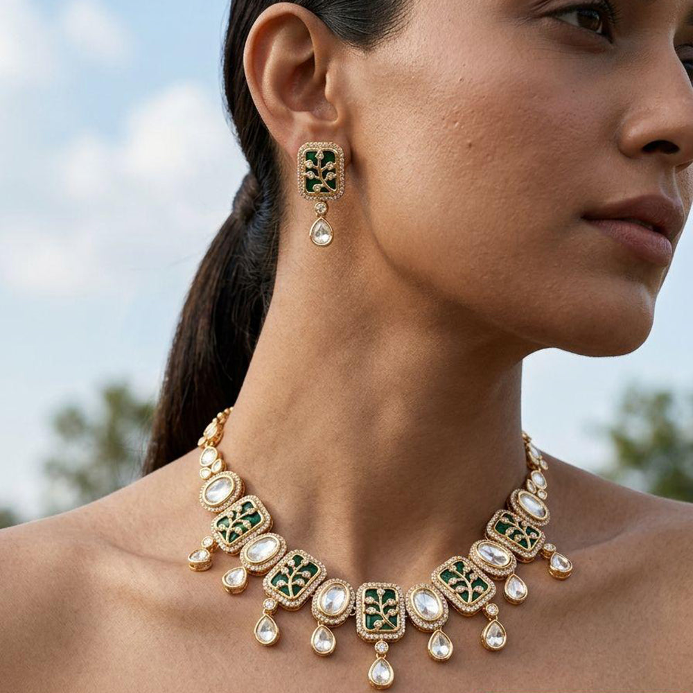 Jewel Addiction Classic Polki Kundan Stone And Pearl Necklace Set
