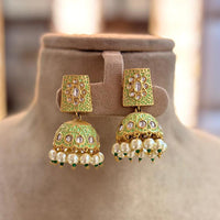 Jewel Addiction Ethnic Polki Kundan Stone And Pearl Meenakari Jhumki Earrings