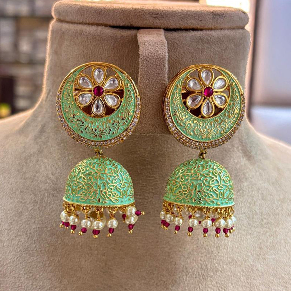 Jewel Addiction Ethnic Polki Kundan Stone And Pearl Meenakari Jhumki Earrings