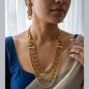 Jewel Addiction Ethnic Pota Stone And Pearl Long Necklace Set