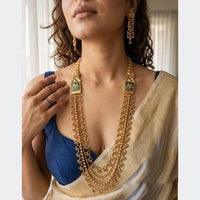 Jewel Addiction Ethnic Pota Stone And Pearl Long Necklace Set