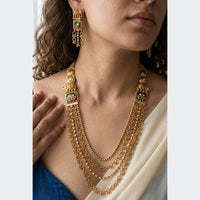 Jewel Addiction Ethnic Pota Stone And Pearl Long Necklace Set