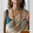 Jewel Addiction Ethnic Pota Stone And Pearl Long Necklace Set