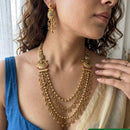 Jewel Addiction Ethnic Pota Stone And Pearl Long Necklace Set