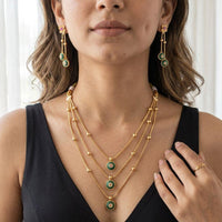 Jewel Addiction Ethnic Pota Stone And Pearl Triple Layer Necklace Set