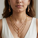 Jewel Addiction Ethnic Pota Stone And Pearl Triple Layer Necklace Set