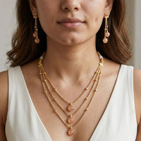 Jewel Addiction Ethnic Pota Stone And Pearl Triple Layer Necklace Set
