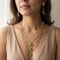 Jewel Addiction Ethnic Pota Stone And Pearl Triple Layer Necklace Set