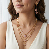 Jewel Addiction Ethnic Pota Stone And Pearl Triple Layer Necklace Set