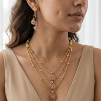 Jewel Addiction Ethnic Pota Stone And Pearl Multi Layer Necklace Set