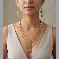 Jewel Addiction Ethnic Pota Stone And Pearl Multi Layer Necklace Set