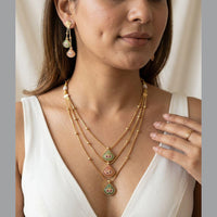 Jewel Addiction Ethnic Pota Stone And Pearl Multi Layer Necklace Set