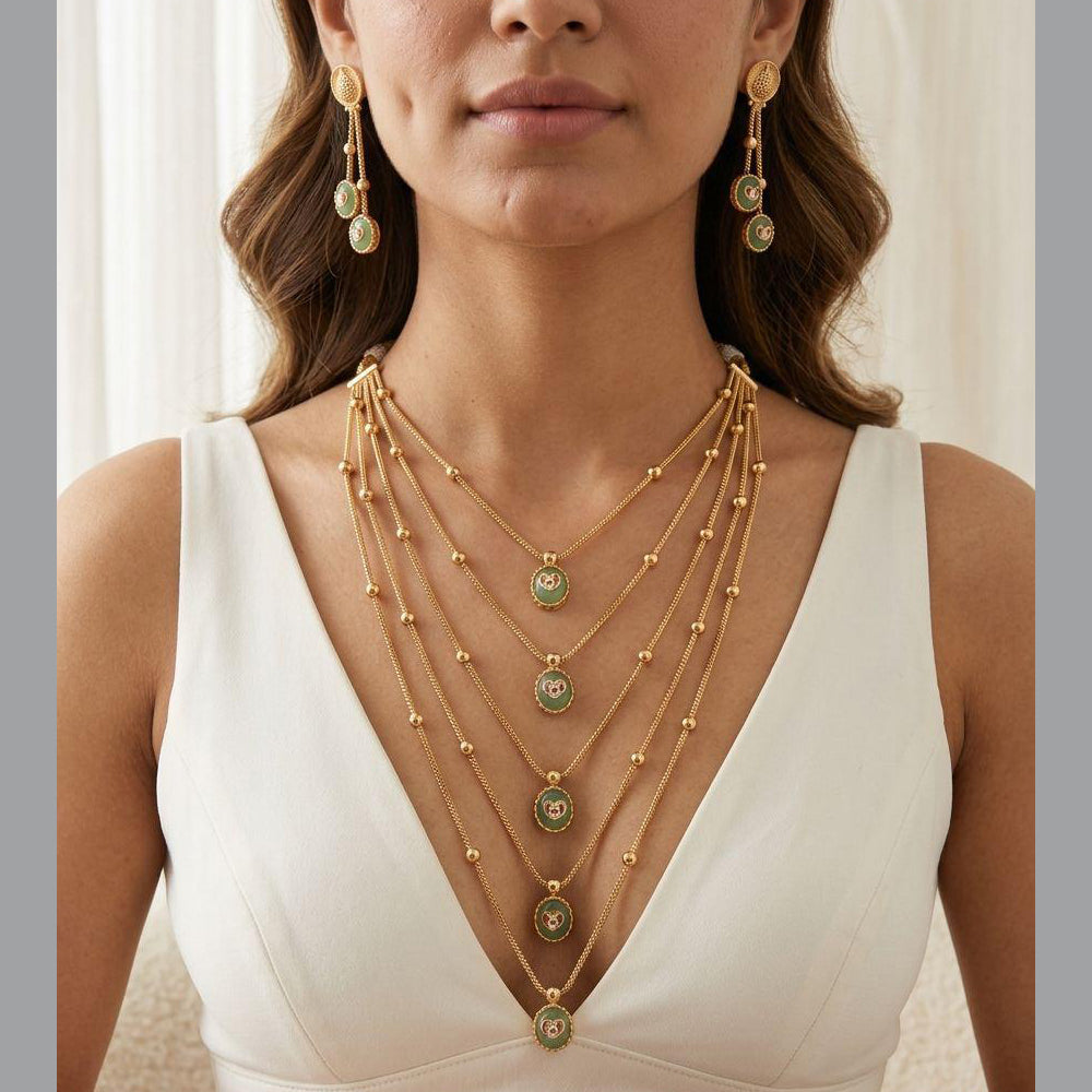 Jewel Addiction Ethnic Pota Stone And Pearl Multi Layer Necklace Set