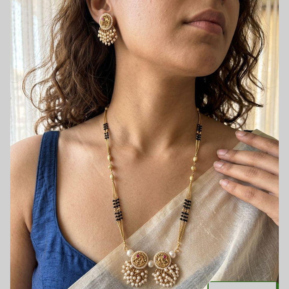 Jewel Addiction Pota Stone And Pearl Designer Black Beads Mangalsutra