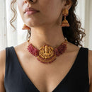 Jewel Addiction Traditional Pota Stone Temple And Pearl Choker Necklace Set