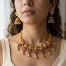 Jewel Addiction Traditional Pota Stone Temple And Pearl Choker Necklace Set