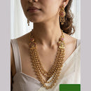 Jewel Addiction Ethnic Pota Stone And Pearl Long Necklace Set