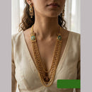 Jewel Addiction Ethnic Pota Stone And Pearl Long Necklace Set