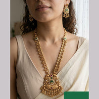 Jewel Addiction Ethnic Pota Stone And Pearl Long Necklace Set