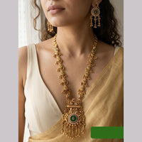 Jewel Addiction Ethnic Pota Stone And Pearl Long Necklace Set