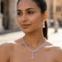 Jewel Addiction Rhodium Plated Classic American Diamond Necklace Set