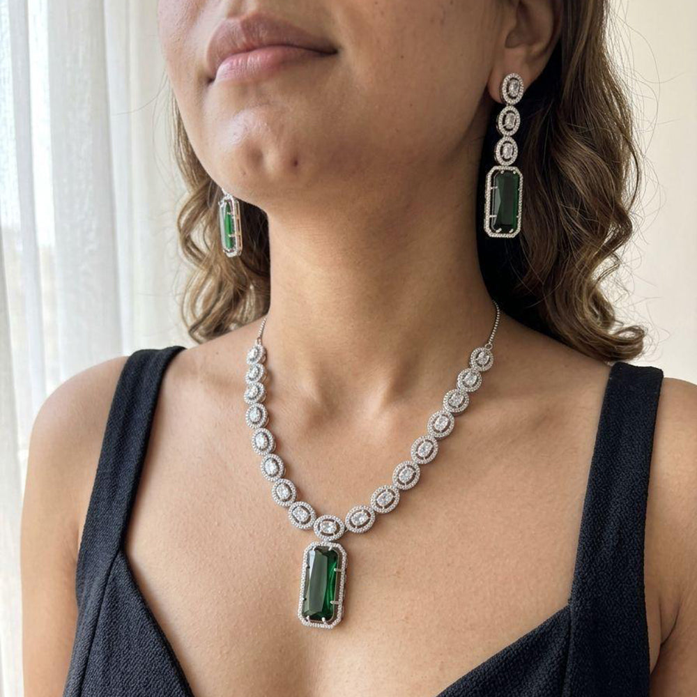 Jewel Addiction Rhodium Plated Classic American Diamond Necklace Set