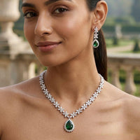 Jewel Addiction Rhodium Plated Classic American Diamond Necklace Set