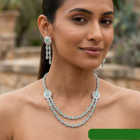 Jewel Addiction Rhodium Plated Classic American Diamond Necklace Set