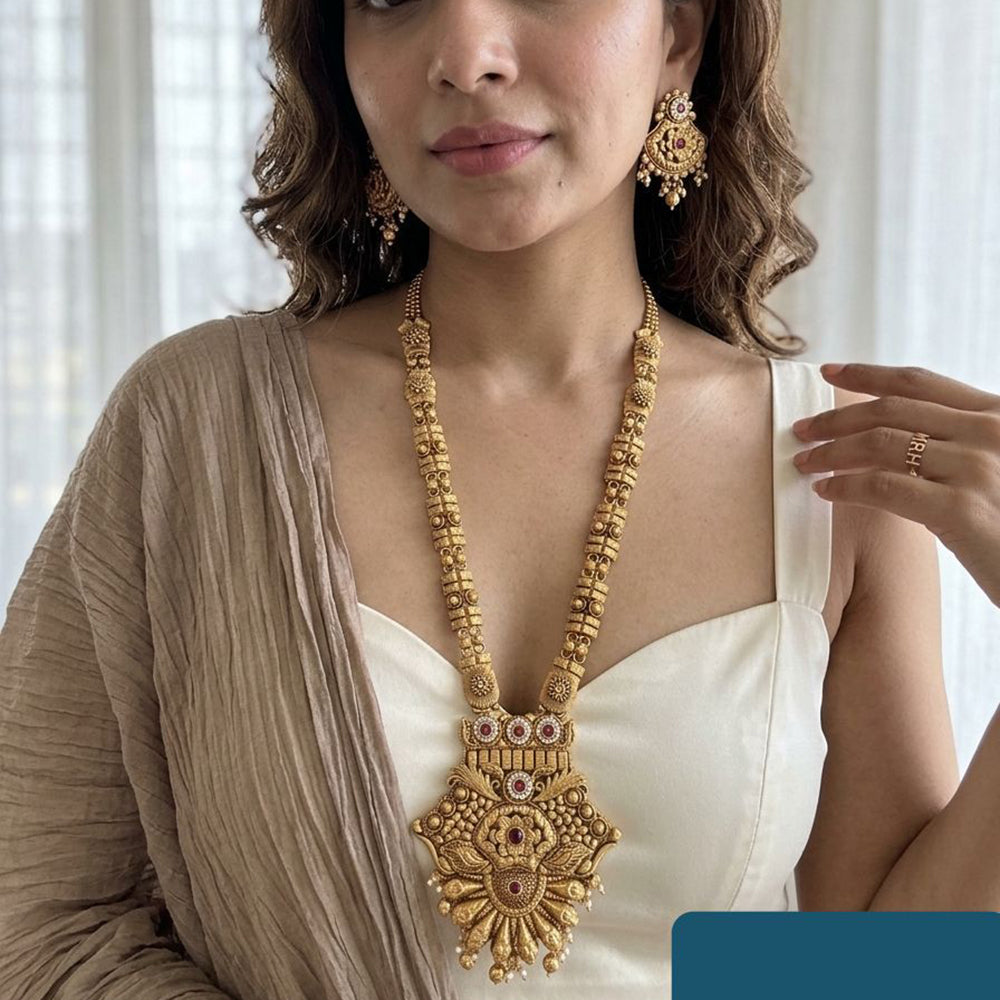 Jewel Addiction Premium Pota Stone And Pearl Long Necklace Set