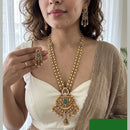 Jewel Addiction Premium Pota Stone And Pearl Long Necklace Set