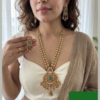 Jewel Addiction Premium Pota Stone And Pearl Long Necklace Set