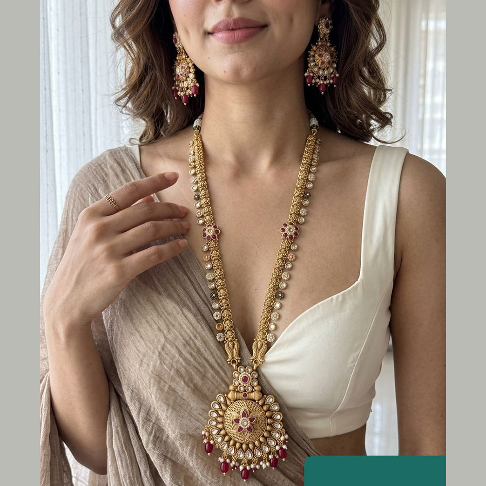 Jewel Addiction Premium Pota Stone And Pearl Long Necklace Set