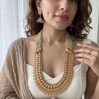 Jewel Addiction Premium Pota Stone And Pearl Long Necklace Set