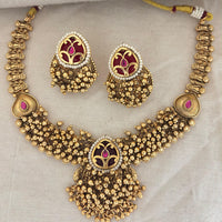 Jewel Addiction Premium Pota Stone And Pearl Necklace Set