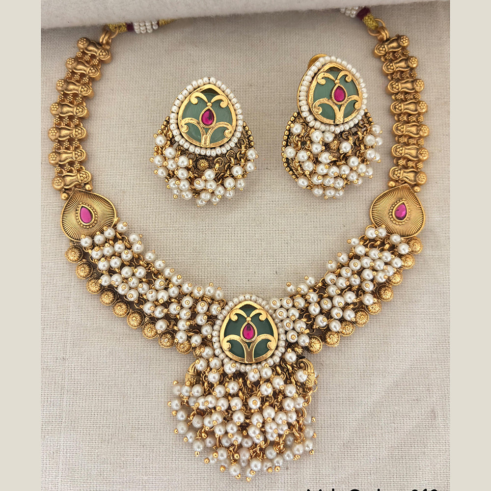 Jewel Addiction Premium Pota Stone And Pearl Necklace Set