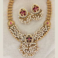 Jewel Addiction Premium Pota Stone And Pearl Necklace Set