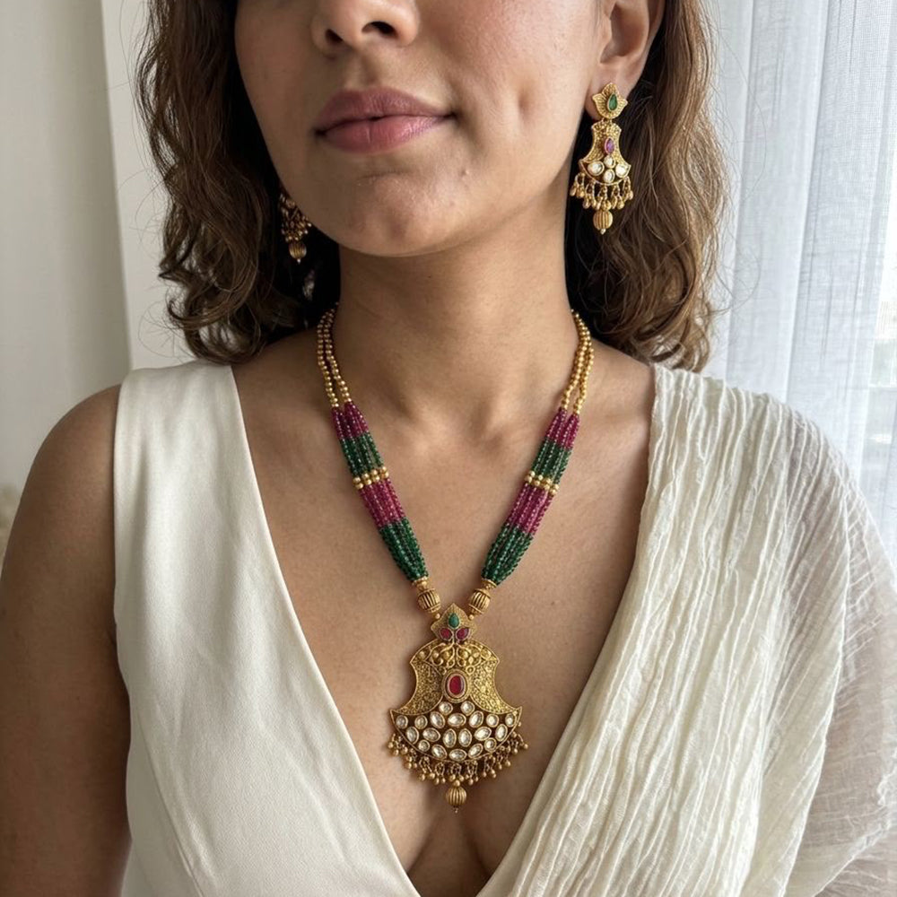 Jewel Addiction Stunning Pota Stone And Pearl Designer Jewellery Set