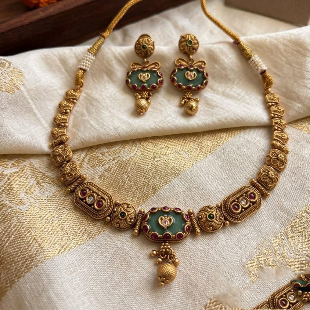 Jewel Addiction Traditional Pota Stone And Pearl Necklace Set
