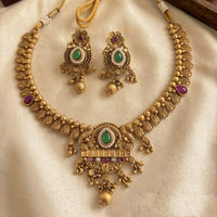 Jewel Addiction Traditional Pota Stone And Pearl Necklace Set