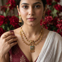 Jewel Addiction Traditional Pota Stone And Pearl Necklace Set