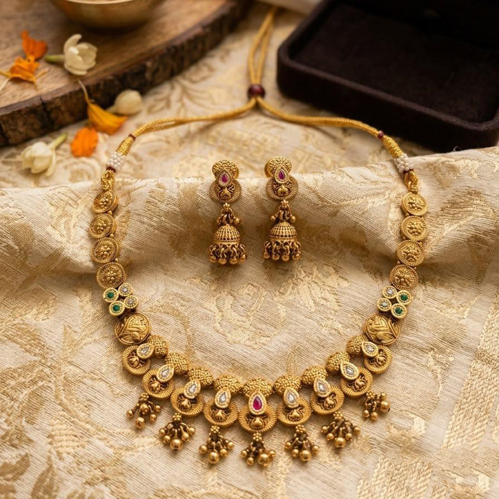 Jewel Addiction Traditional Pota Stone And Pearl Necklace Set