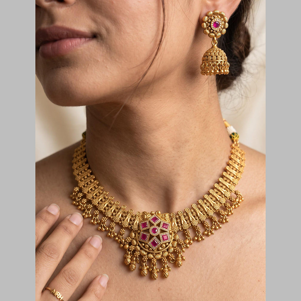 Jewel Addiction Gold Plated Traditional Pota Stone Necklace Set