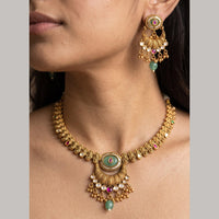 Jewel Addiction Gold Plated Traditional Pota Kundan Stone Necklace Set