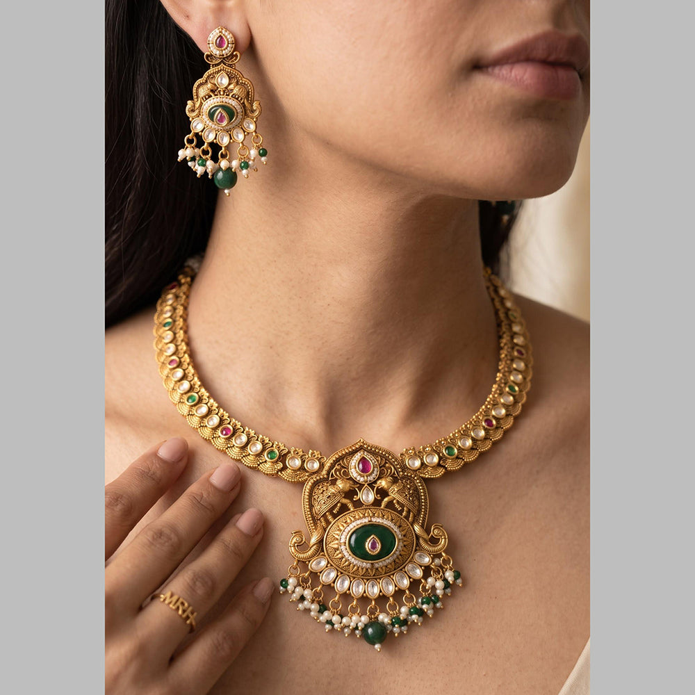 Jewel Addiction Gold Plated Traditional Pota Kundan Stone Necklace Set