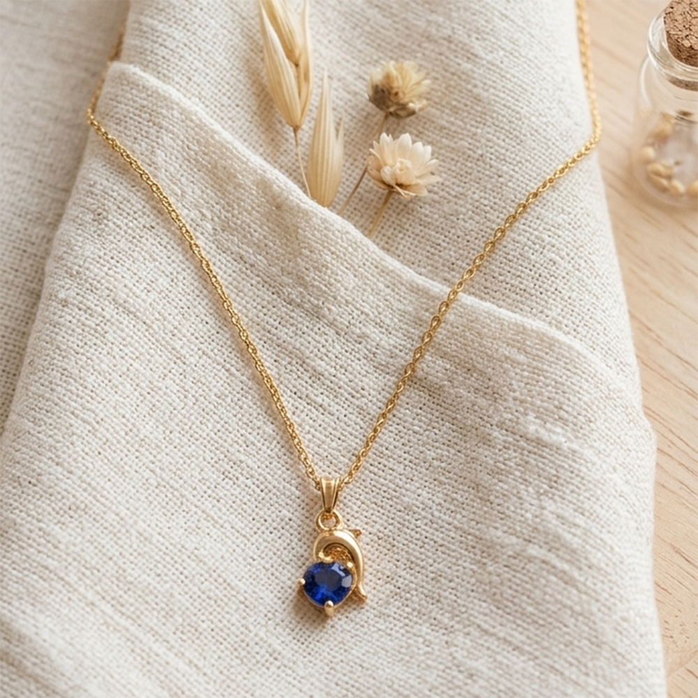 Urthn Crystal Stone Dolphin Chain Pendant For Women/ Girls (Pack of 12)