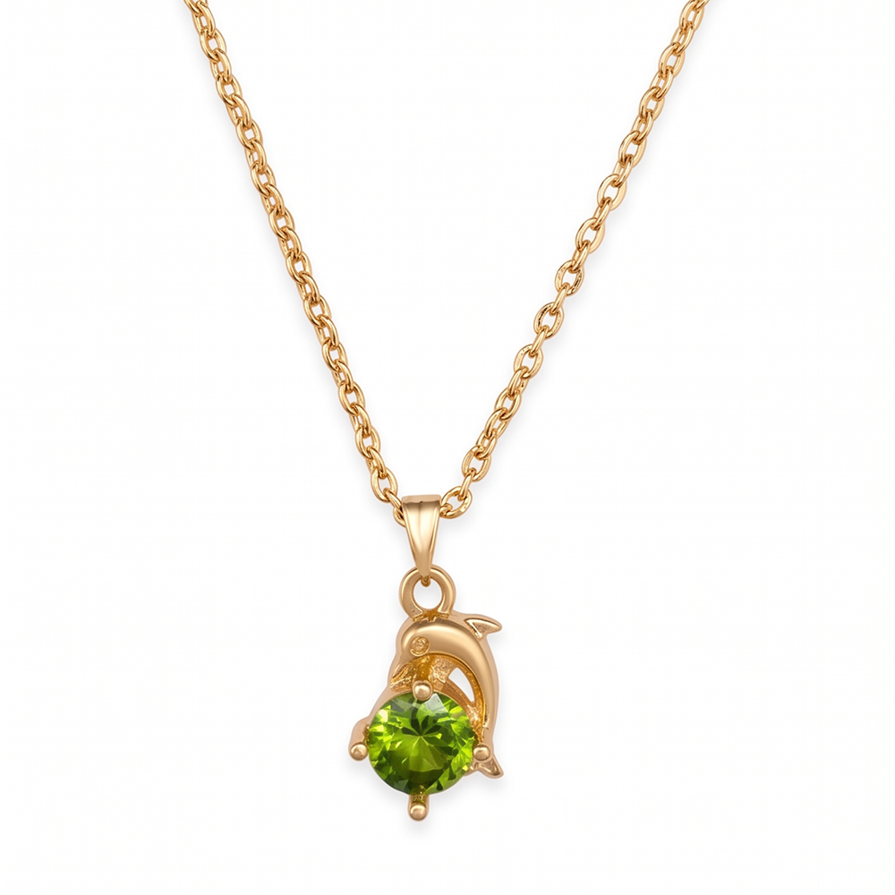 Urthn Crystal Stone Dolphin Chain Pendant For Women/ Girls (Pack of 12)
