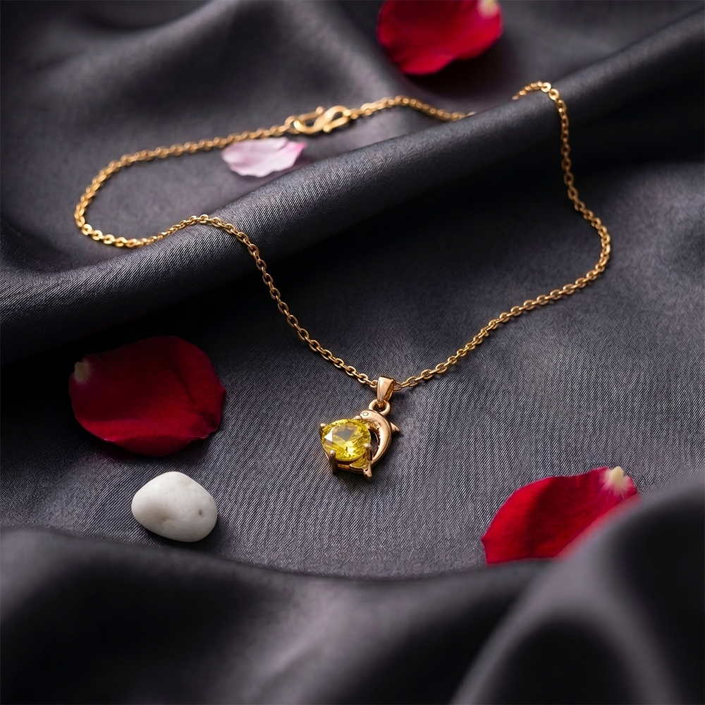 Urthn Crystal Stone Dolphin Chain Pendant For Women/ Girls