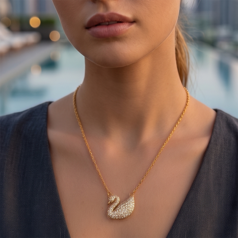 Urthn Rainbow Austrian Stone Swan Chain Pendant For Women/ Girls (Pack of 12)