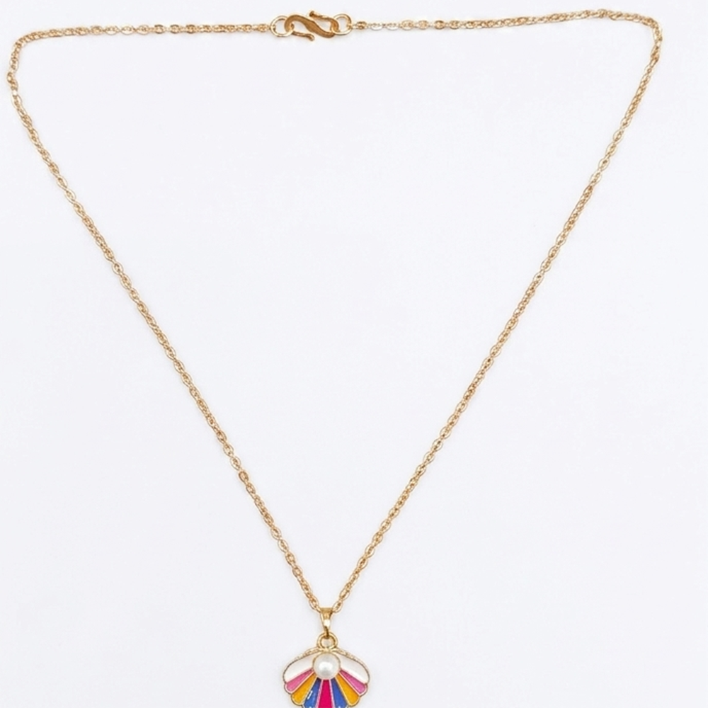 Urthn Trendy Meenakari Shell And Pearl Chain Pendant For Women/ Girls  (Pack of 12)
