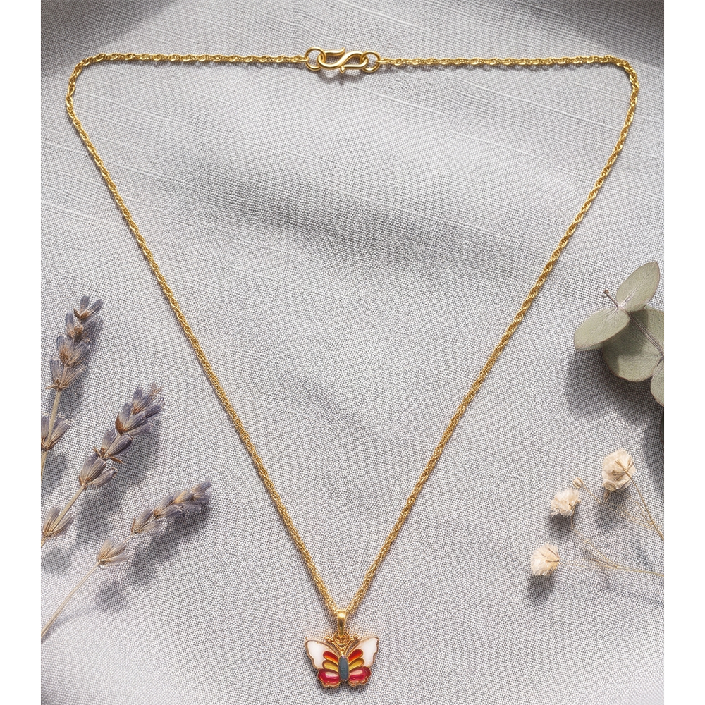 Urthn Cute Butterfly Design Meenakari Chain Pendant For Women/ Girls (Pack of 12)